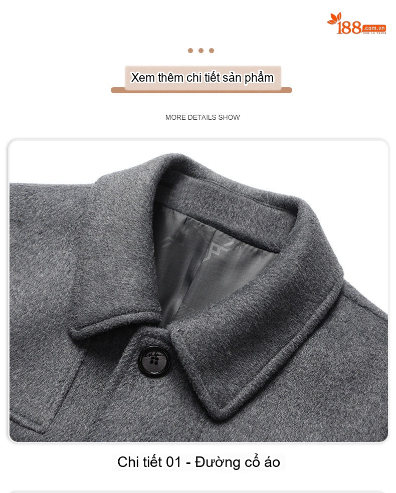 Áo Khoác Dạ Nam Dáng Dài Cổ Bẻ Lót Lông Cừu Cashmere Màu Đen, Xám, Xanh Navy chi tiết 17