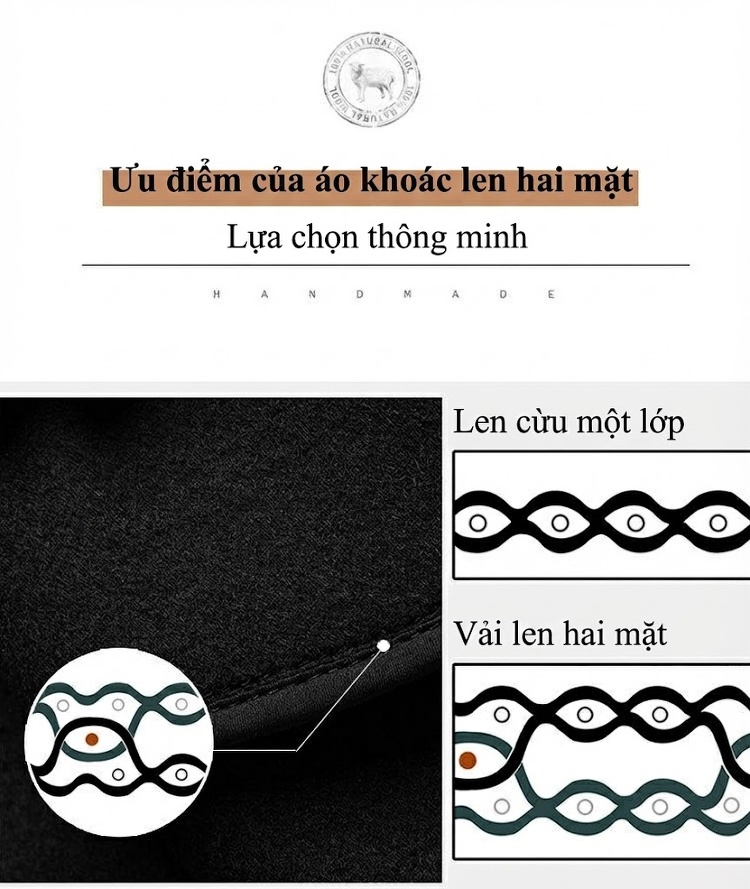 Áo Khoác Dạ Nam Dáng Dài Cổ chữ Vest Hai Lớp Lông Cừu Màu Đen, Nâu chi tiết 10