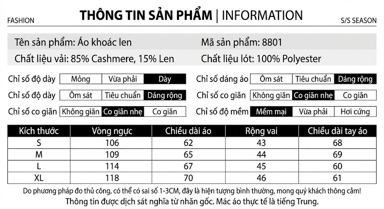 Áo Khoác Dạ Nam Dáng Dài Cổ chữ Vest Lông Cừu Màu Đen, Nâu, Xanh Navy, Xanh Rêu chi tiết 9