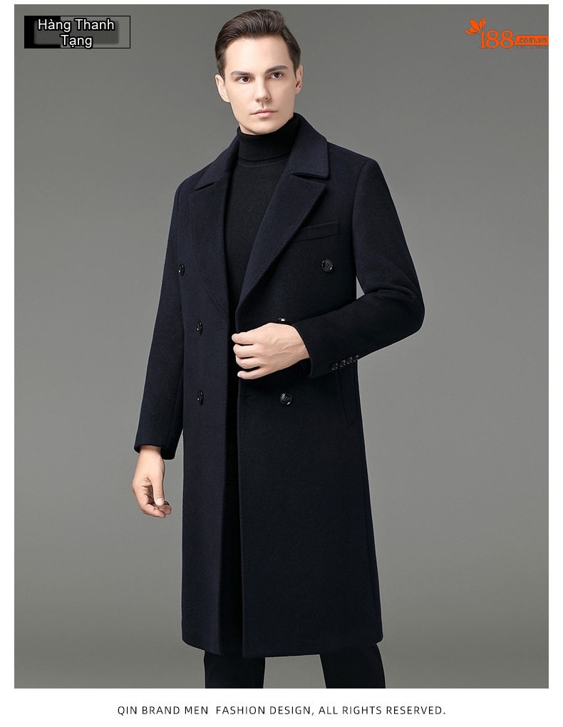 Áo Khoác Dạ Nam Dáng Dài Cổ chữ Vest Lông Cừu Màu Đen, Nâu, Xanh Navy, Xanh Rêu chi tiết 23