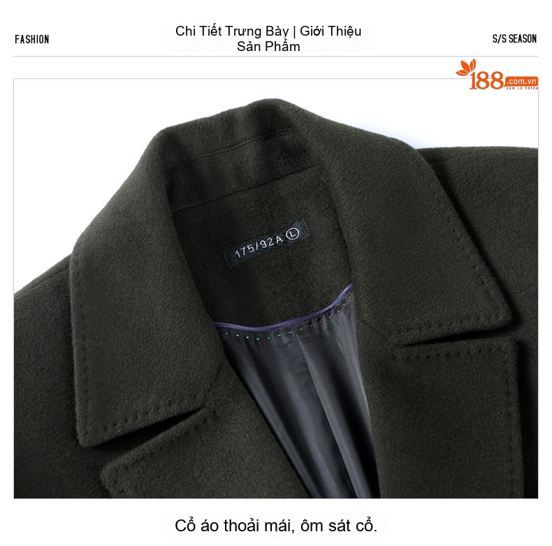 Áo Khoác Dạ Nam Dáng Dài Cổ chữ Vest Lông Cừu Màu Đen, Nâu, Xanh Navy, Xanh Rêu chi tiết 27