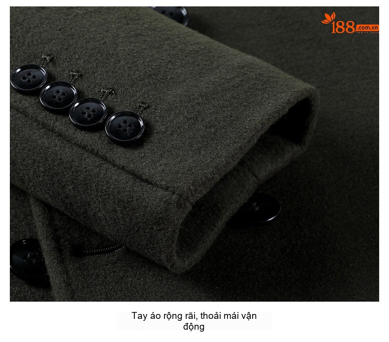 Áo Khoác Dạ Nam Dáng Dài Cổ chữ Vest Lông Cừu Màu Đen, Nâu, Xanh Navy, Xanh Rêu chi tiết 29