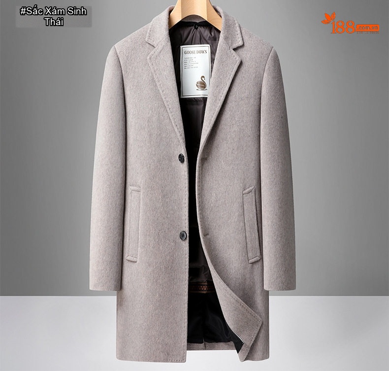 Áo Khoác Dạ Nam Dáng Dài Cổ chữ Vest Lót Lông Vũ Tháo Rời Màu Nâu, Đen, Xám chi tiết 14