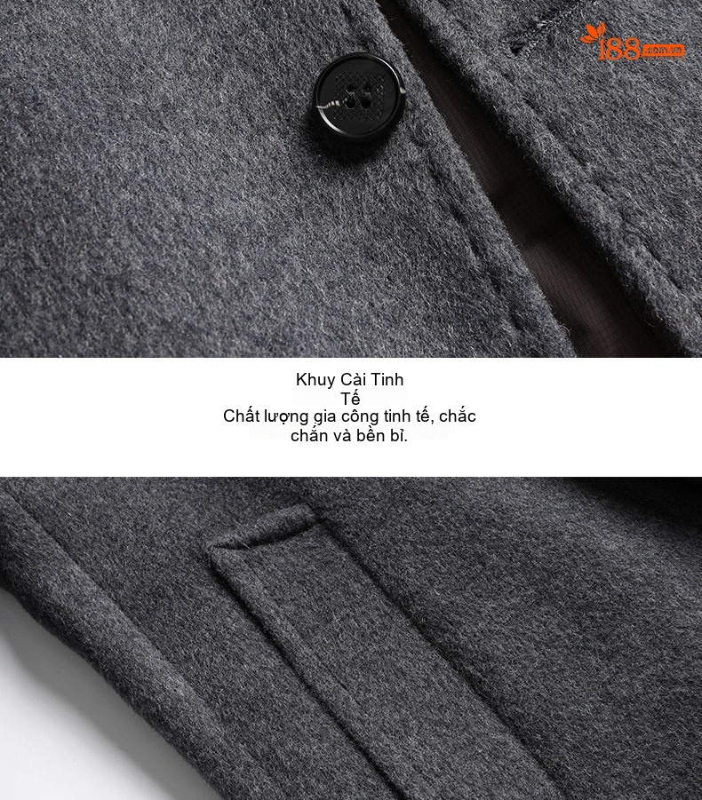 Áo Khoác Dạ Nam Dáng Dài Cổ chữ Vest Lót Lông Vũ Tháo Rời Màu Nâu, Đen, Xám chi tiết 21