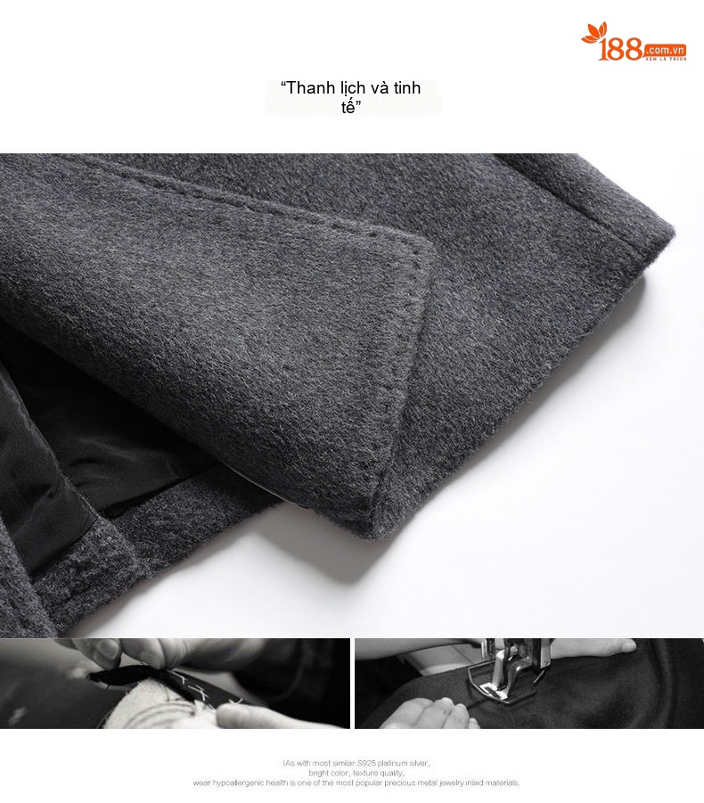 Áo Khoác Dạ Nam Dáng Dài Cổ chữ Vest Lót Lông Vũ Tháo Rời Màu Nâu, Đen, Xám chi tiết 5