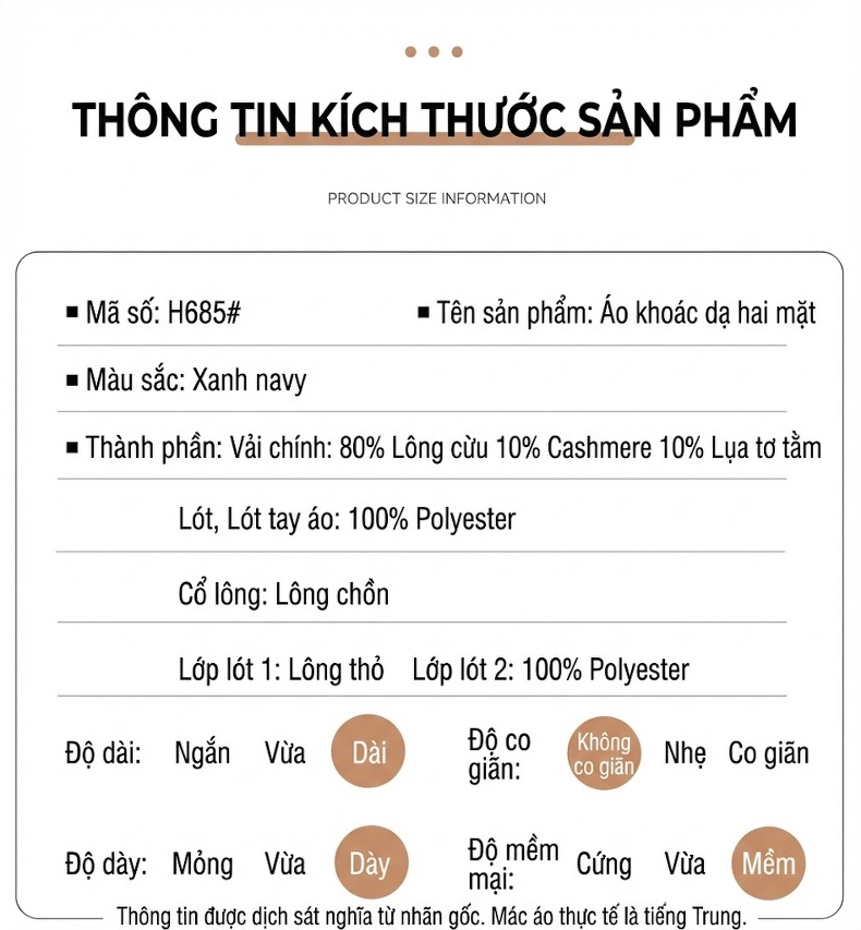 Áo Khoác Dạ Nam Dáng Dài Cổ Lông Chồn Lót Lông Thỏ Pha Lông Dê, Len Lông Cừu, Tơ Tằm Màu Xanh Navy chi tiết 12