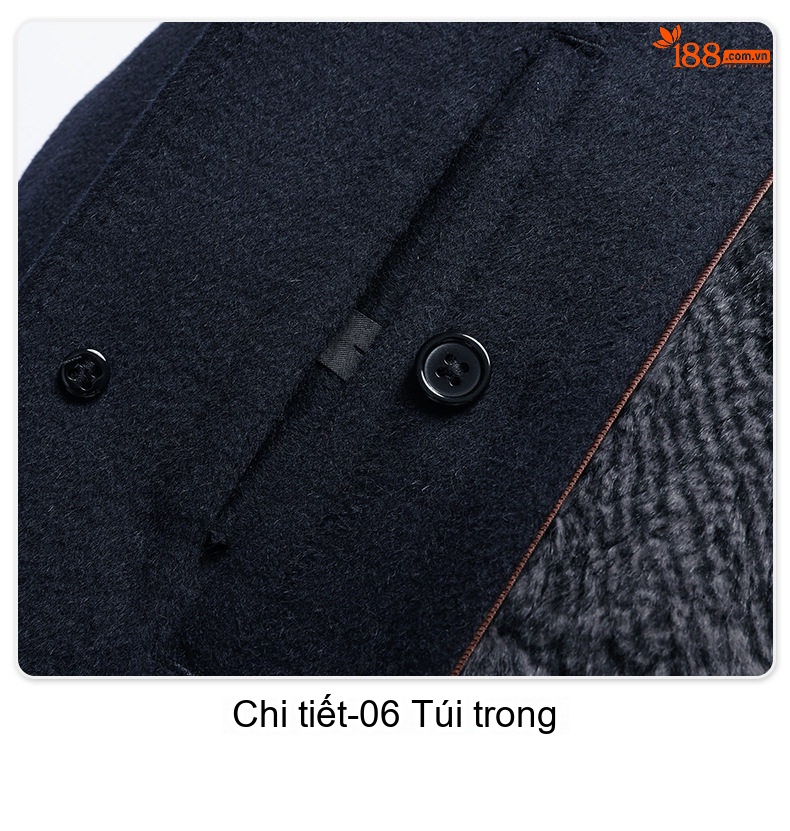 Áo Khoác Dạ Nam Dáng Dài Cổ Lông Chồn Lót Lông Thỏ Pha Lông Dê, Len Lông Cừu, Tơ Tằm Màu Xanh Navy chi tiết 23