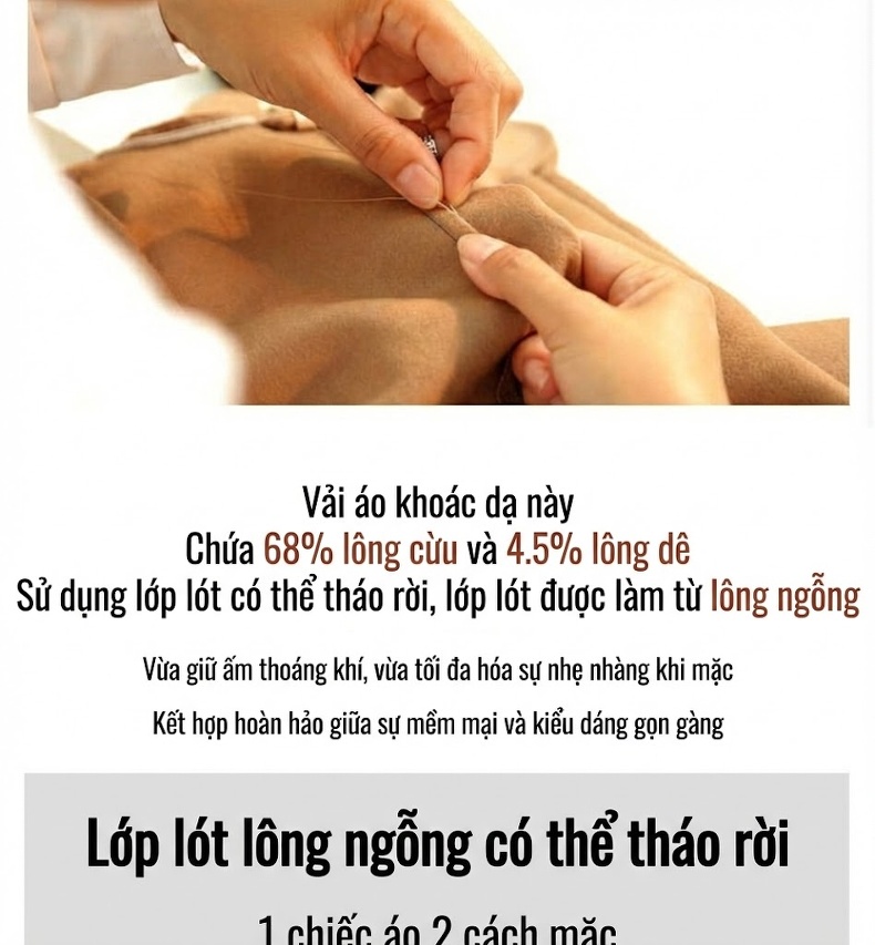 Áo Khoác Dạ Nam Dáng Dài Có Lớp Lót Lông Vũ Tháo Rời Màu Đen, Xám, Nâu chi tiết 9