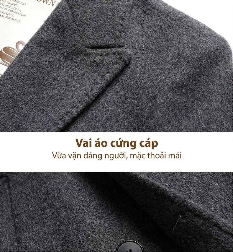 Áo Khoác Dạ Nam Dáng Dài Có Lớp Lót Lông Vũ Tháo Rời Màu Đen, Xám, Nâu chi tiết 20