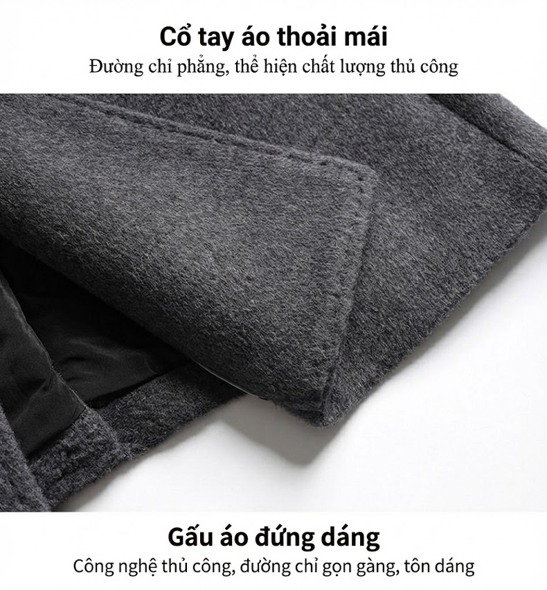 Áo Khoác Dạ Nam Dáng Dài Có Lớp Lót Lông Vũ Tháo Rời Màu Đen, Xám, Nâu chi tiết 23