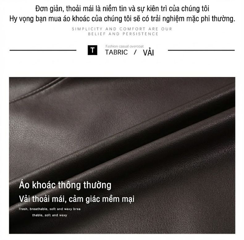 Áo Khoác Da Nam Dáng Dài Cổ Trụ Lót Lông Dày Dặn Giữ Ấm Da Mềm Màu Đen, Nâu chi tiết 2
