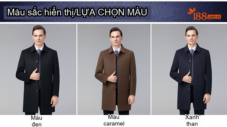 Áo Khoác Dạ Nam Dáng Dài Dày Dặn Ấm Áp Phong Cách Trung Niên Màu Đen, Nâu chi tiết 6