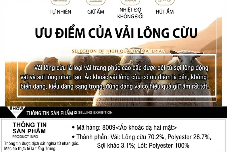 Áo Khoác Dạ Nam Dáng Dài Double Breasted Thủ Công Màu Đen, Nâu, Be chi tiết 4