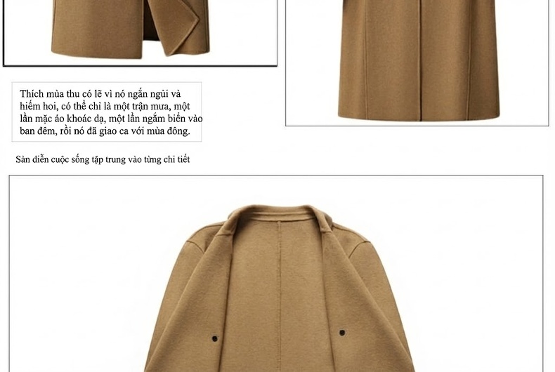 Áo Khoác Dạ Nam Dáng Dài Double Breasted Thủ Công Màu Đen, Nâu, Be chi tiết 8