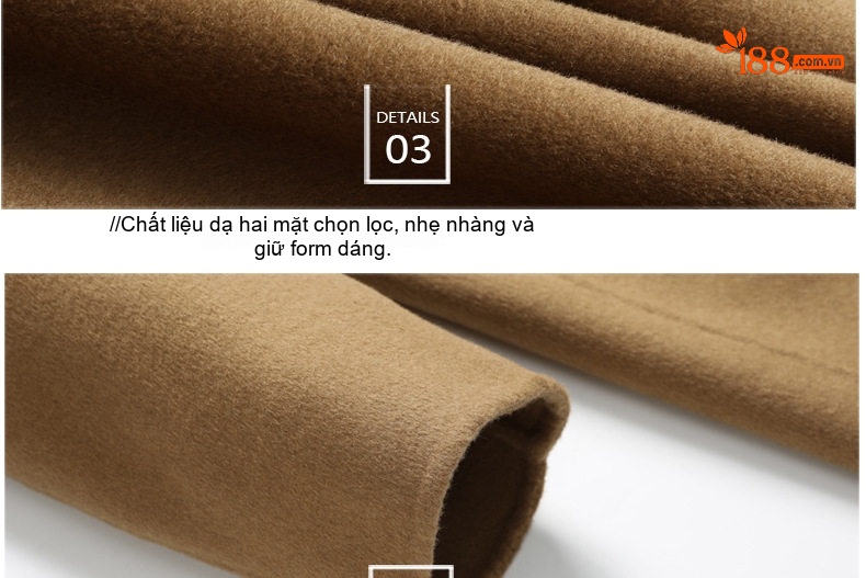 Áo Khoác Dạ Nam Dáng Dài Double Breasted Thủ Công Màu Đen, Nâu, Be chi tiết 14