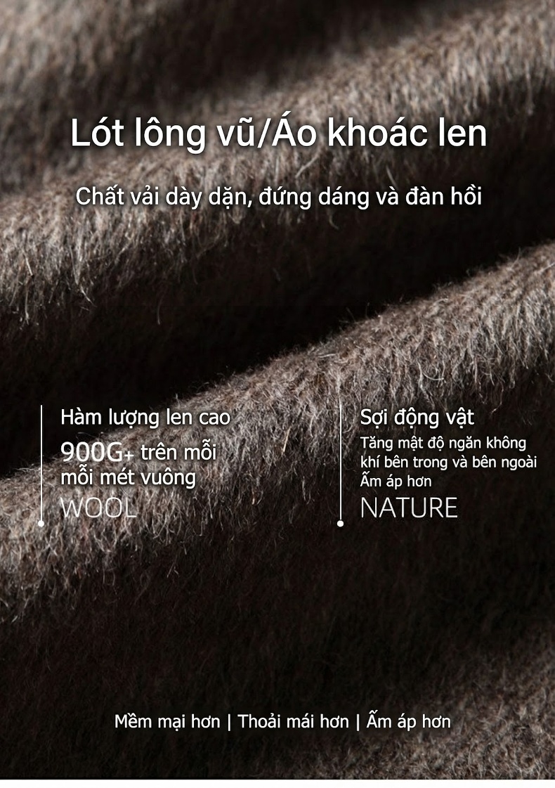 Áo Khoác Dạ Nam Dáng Dài Hai Hàng Khuy Lót Lông Vũ Tháo Rời Màu Nâu, Xám chi tiết 1