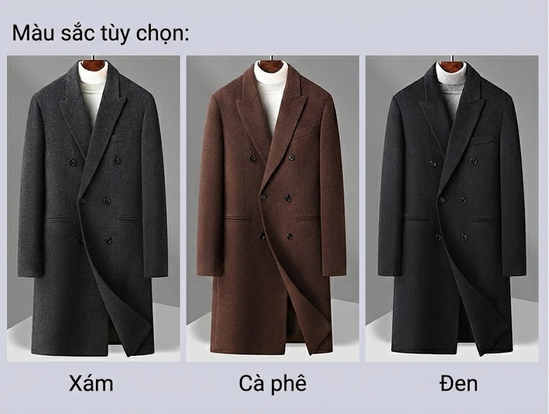 Áo Khoác Dạ Nam Dáng Dài Hai Hàng Khuy Lót Lông Vũ Trắng Tháo Rời Được chi tiết 11