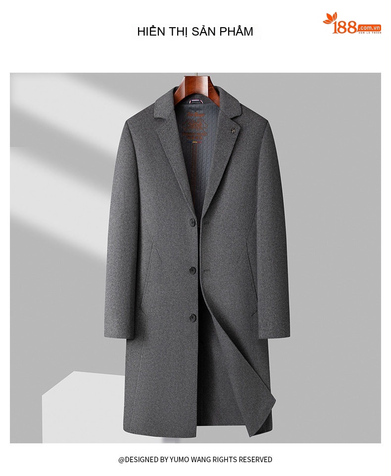 Áo Khoác Dạ Nam Dáng Dài Len Lông Cừu Hai Mặt Phong Cách Business Casual Màu Đen, Xám chi tiết 9