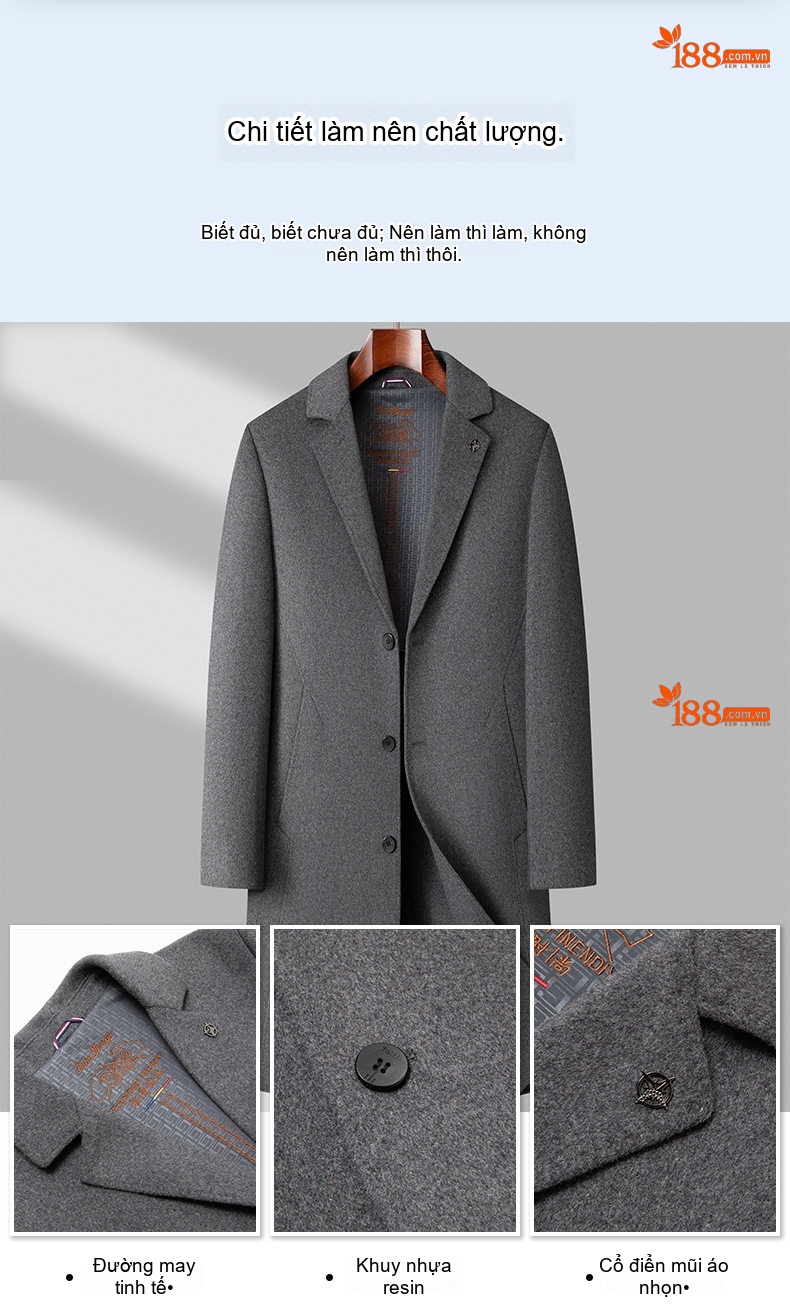 Áo Khoác Dạ Nam Dáng Dài Len Lông Cừu Hai Mặt Phong Cách Business Casual Màu Đen, Xám chi tiết 1