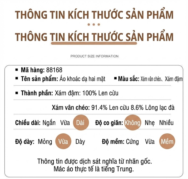 Áo Khoác Dạ Nam Dáng Dài Lớn, Áo Khoác Lông Cừu Toàn Bộ Hai Mặt Màu Xám chi tiết 1