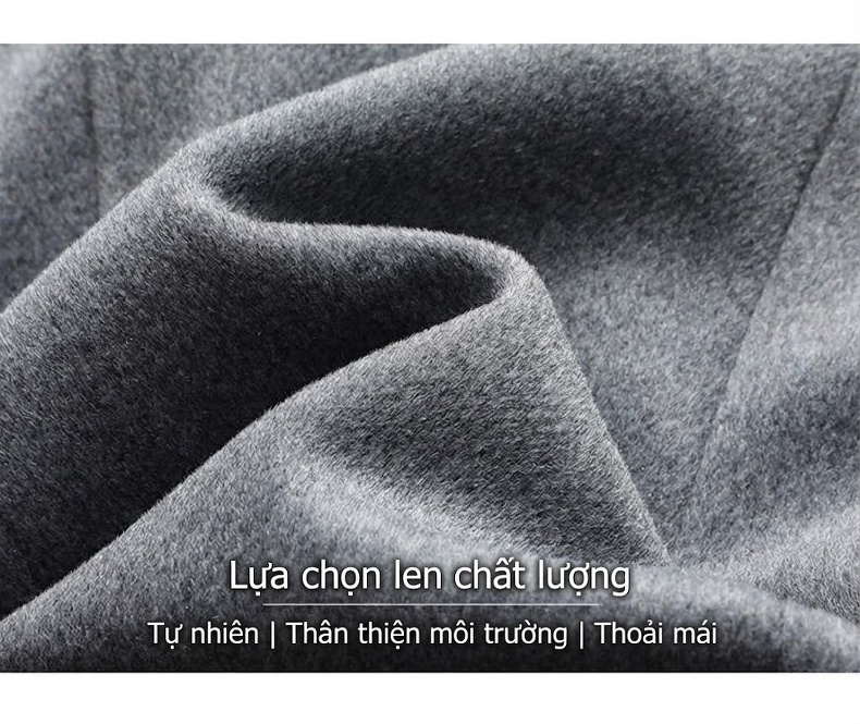 Áo Khoác Dạ Nam Dáng Dài Lông Cừu Hai Hàng Khuy Cổ chữ Vest Thu Đông Màu Đen, Xám, Nâu chi tiết 4