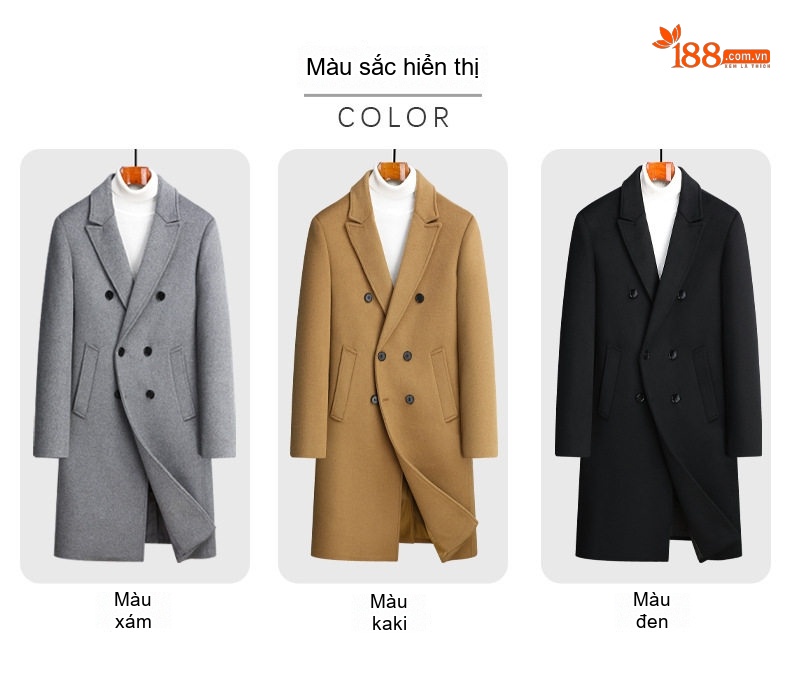 Áo Khoác Dạ Nam Dáng Dài Lông Cừu Hai Hàng Khuy Cổ chữ Vest Thu Đông Màu Đen, Xám, Nâu chi tiết 6