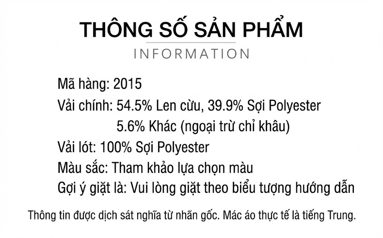 Áo Khoác Dạ Nam Dáng Dài Lông Cừu Hai Hàng Khuy Cổ chữ Vest Thu Đông Màu Đen, Xám, Nâu chi tiết 7