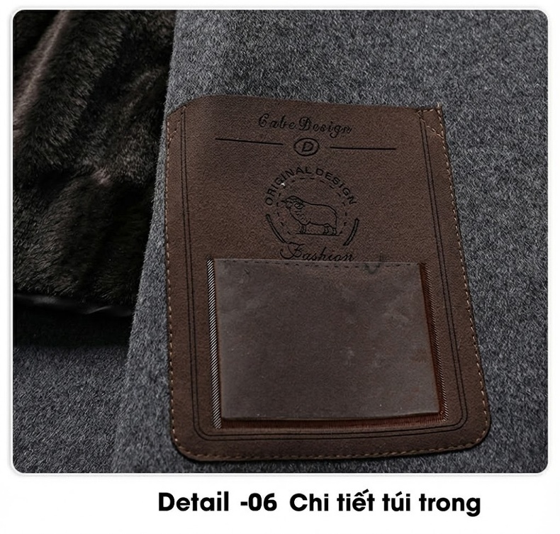 Áo Khoác Dạ Nam Dáng Dài Lớp Lót Lông Tháo Rời Màu Xám, Đen chi tiết 24