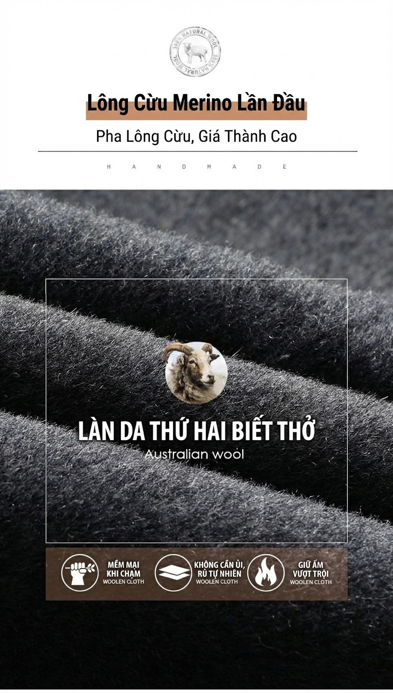 Áo Khoác Dạ Nam Dáng Dài Lớp Lót Lông Tháo Rời Màu Xám, Đen chi tiết 2