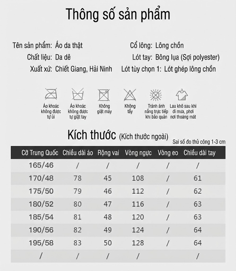 Áo Khoác Da Nam Dáng Dài Lót Lông Chồn Thật Da Dê Màu Đen chi tiết 2