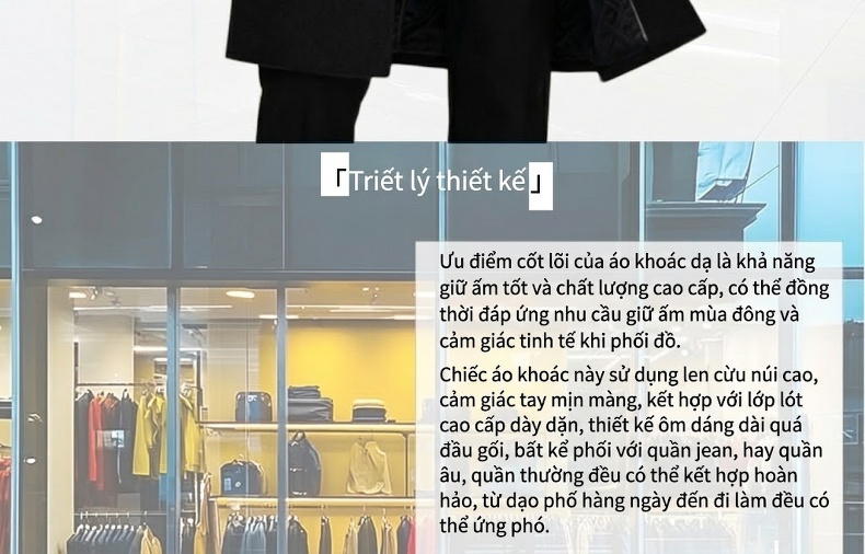 Áo Khoác Dạ Nam Dáng Dài Lót Lông Cừu Dày Dặn Màu Đen, Xám chi tiết 3