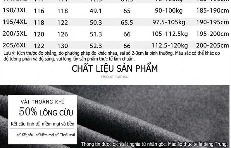 Áo Khoác Dạ Nam Dáng Dài Lót Lông Cừu Dày Dặn Màu Đen, Xám chi tiết 6