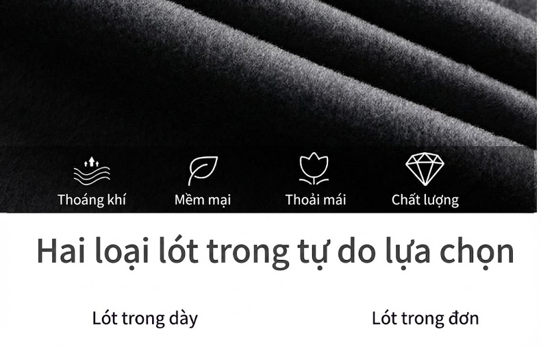 Áo Khoác Dạ Nam Dáng Dài Lót Lông Cừu Dày Dặn Màu Đen, Xám chi tiết 7