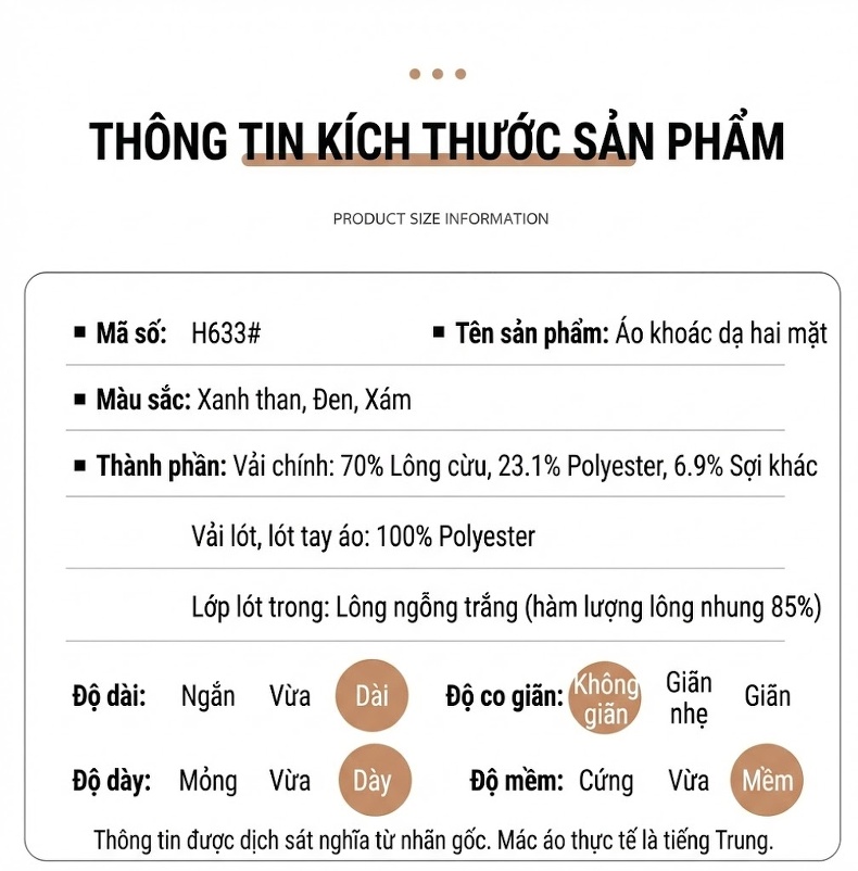 Áo Khoác Dạ Nam Dáng Dài Lót Lông Ngỗng Tháo Rời Màu Xám, Đen, Xanh Navy chi tiết 14