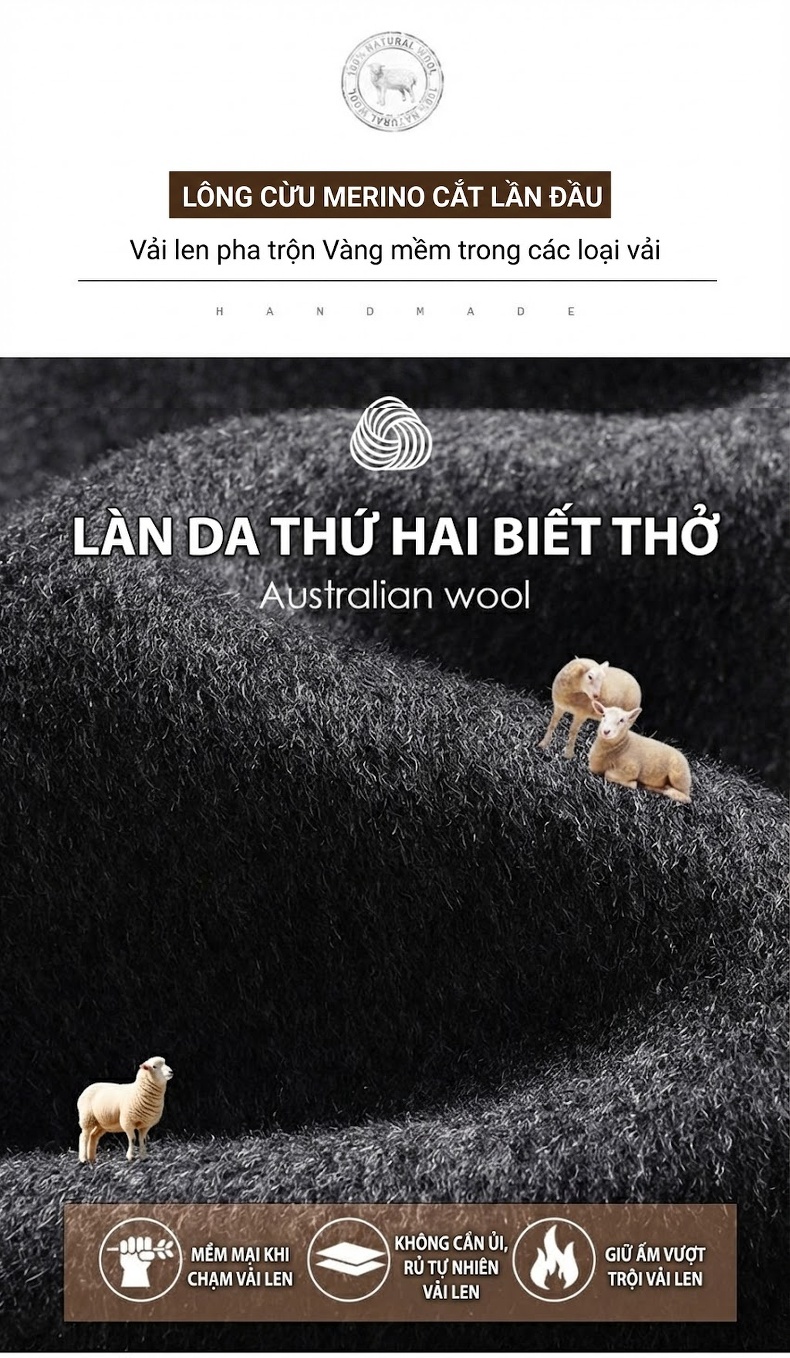 Áo Khoác Dạ Nam Dáng Dài Lót Lông Ngỗng Tháo Rời Màu Xám, Đen, Xanh Navy chi tiết 2