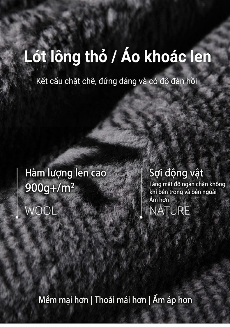 Áo Khoác Dạ Nam Dáng Dài Lót Lông Thỏ Cổ Bẻ Màu Đen chi tiết 1