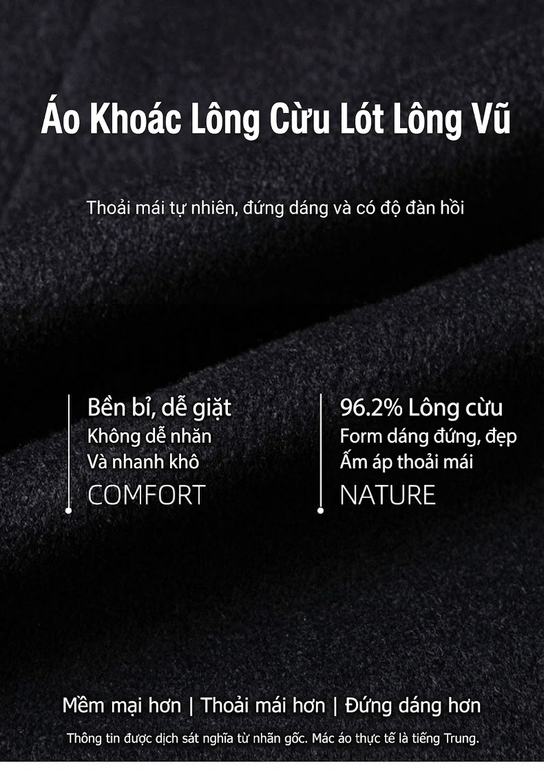 Áo Khoác Dạ Nam Dáng Dài Lót Lông Vũ Có Cổ Chất Liệu Lông Cừu Màu Đen, Xám chi tiết 1