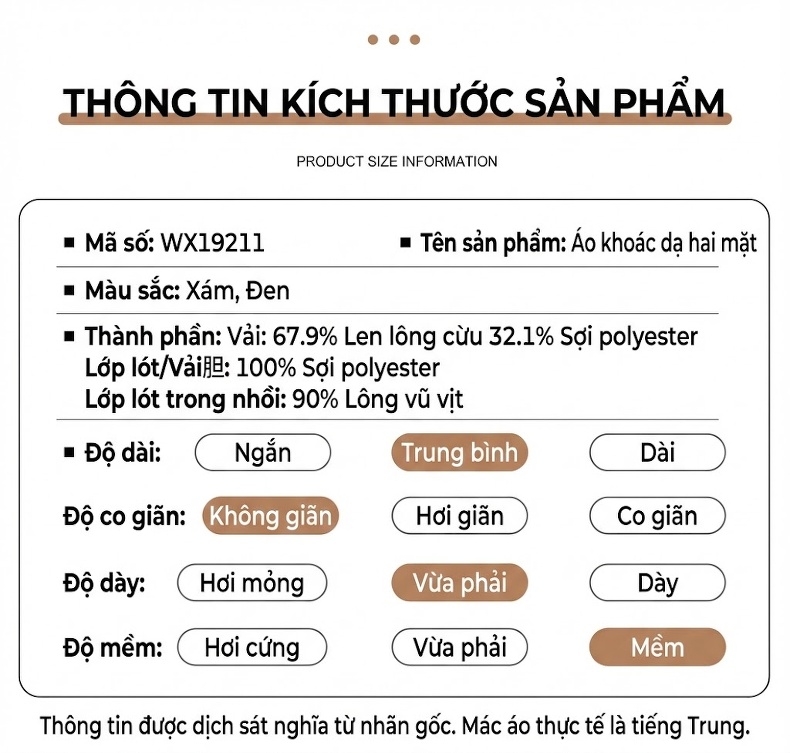 Áo Khoác Dạ Nam Dáng Dài Lót Lông Vũ Dày Dặn Màu Đen, Xám chi tiết 15