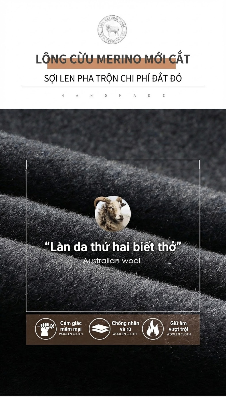 Áo Khoác Dạ Nam Dáng Dài Lót Lông Vũ Dày Dặn Màu Đen, Xám chi tiết 2