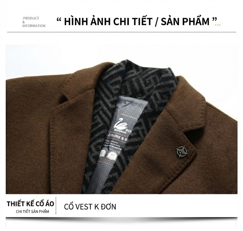 Áo Khoác Dạ Nam Dáng Dài Lót Lông Vũ Dày Dặn Màu Xám, Nâu, Đen chi tiết 18