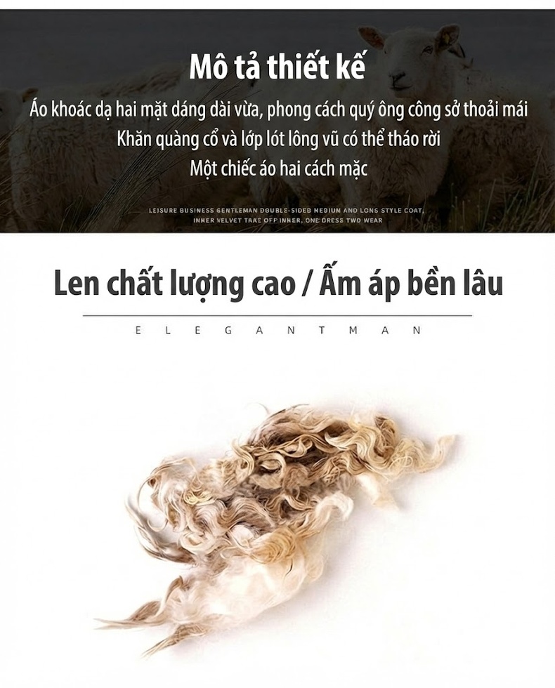 Áo Khoác Dạ Nam Dáng Dài Lót Lông Vũ Dày Dặn Màu Xám, Nâu, Đen chi tiết 2