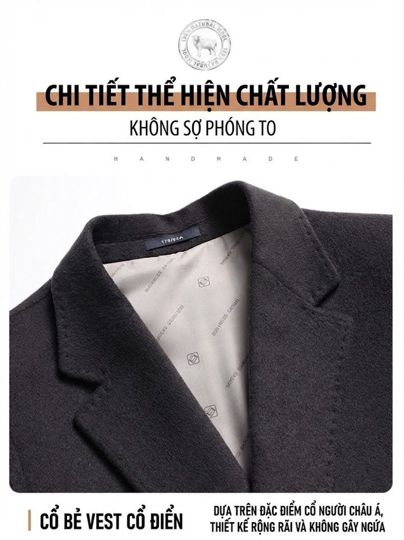 Áo Khoác Dạ Nam Dáng Dài Lót Lông Vũ Tháo Rời Màu Be, Xám, Đen chi tiết 13