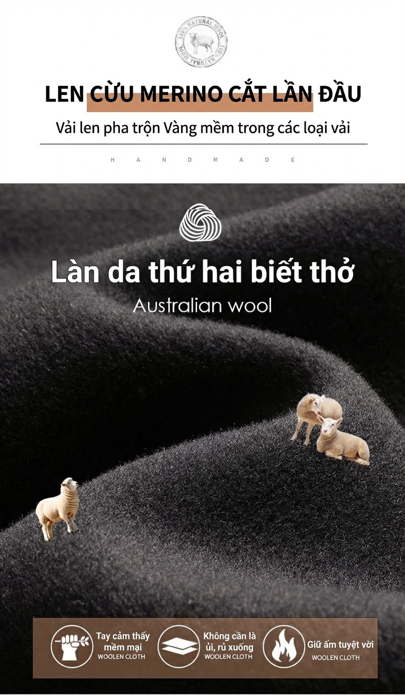 Áo Khoác Dạ Nam Dáng Dài Lót Lông Vũ Tháo Rời Màu Be, Xám, Đen chi tiết 3