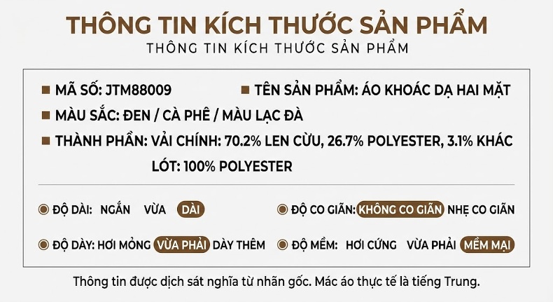 Áo Khoác Dạ Nam Dáng Dài Qua Gối Khuy Ba Hàng Màu Nâu, Đen, Vàng Be chi tiết 14