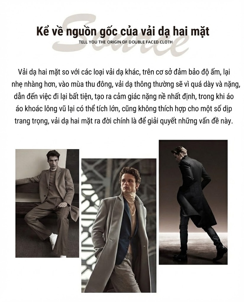 Áo Khoác Dạ Nam Dáng Dài Qua Gối Khuy Ba Hàng Màu Nâu, Đen, Vàng Be chi tiết 3