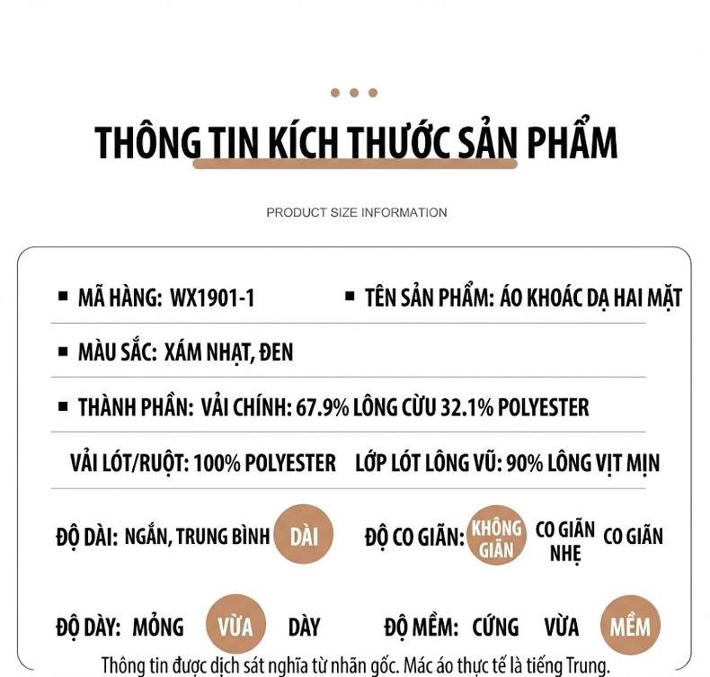 Áo Khoác Dạ Nam Dáng Dài Thủ Công Lớp Lót Lông Vũ Màu Đen, Xám chi tiết 15