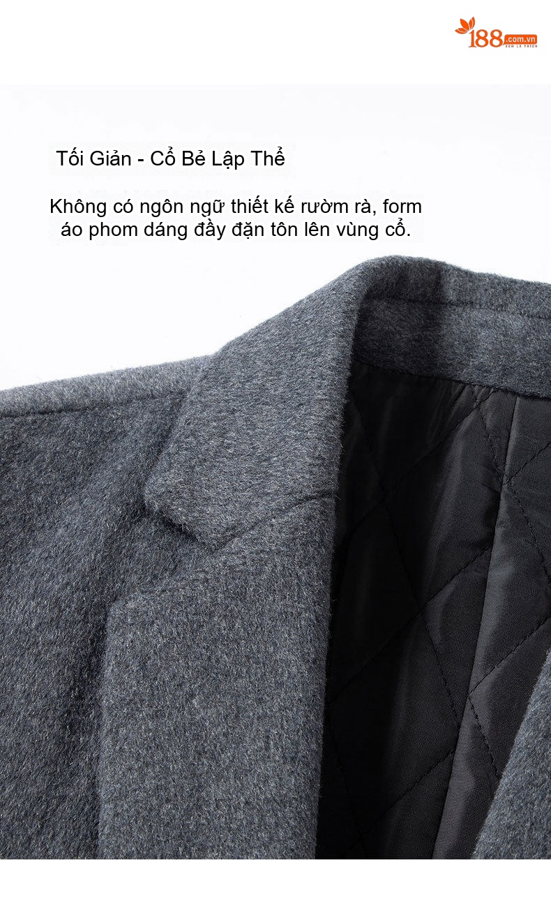 Áo Khoác Dạ Nam Dáng Dài Thu Đông Chất Liệu Lông Cừu, Lót Bông Dày Dặn Màu Đen, Xám, Đỏ Rượu... chi tiết 4