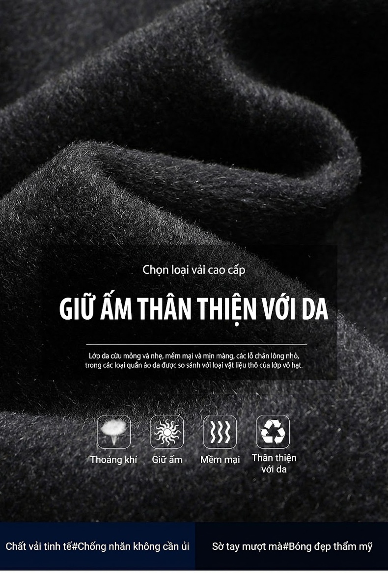 Áo Khoác Dạ Nam Dáng Dài Thu Đông Hai Mặt Thủ Công Cao Cấp Màu Đen, Xám Đậm chi tiết 3
