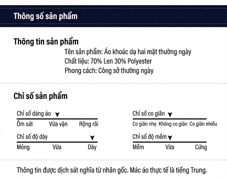 Áo Khoác Dạ Nam Dáng Dài Thu Đông Hai Mặt Thủ Công Cao Cấp Màu Đen, Xám Đậm chi tiết 11