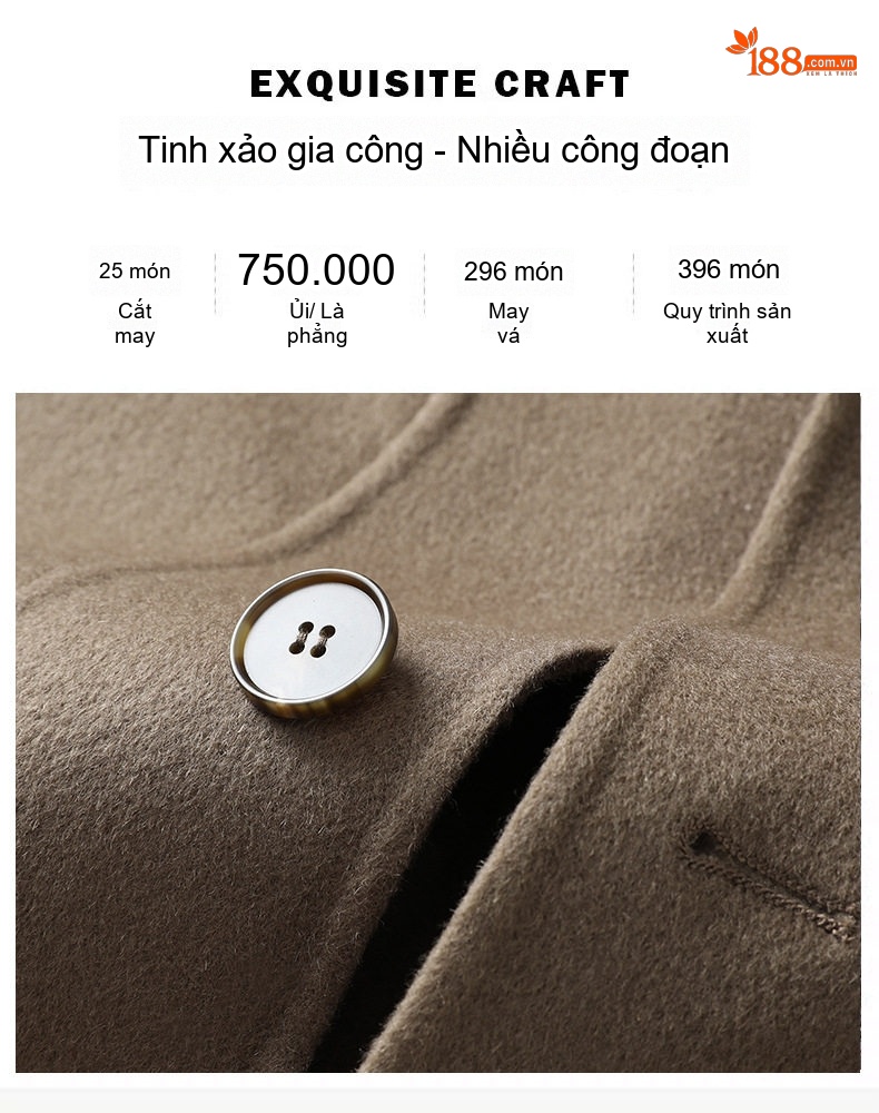 Áo Khoác Dạ Nam Dáng Dài Vừa Áo Khoác Thu Đông Cổ chữ Vest Lông Cừu Nguyên Chất Hai Mặt Phong Cách Doanh Nhân Màu Be, Xám, Đen chi tiết 3